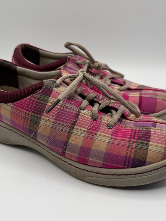 Dansko Shoes - Dansko Plaid Canvas Sneakers Womens 39 8.5 Pink Burgundy Comfort Lace Up